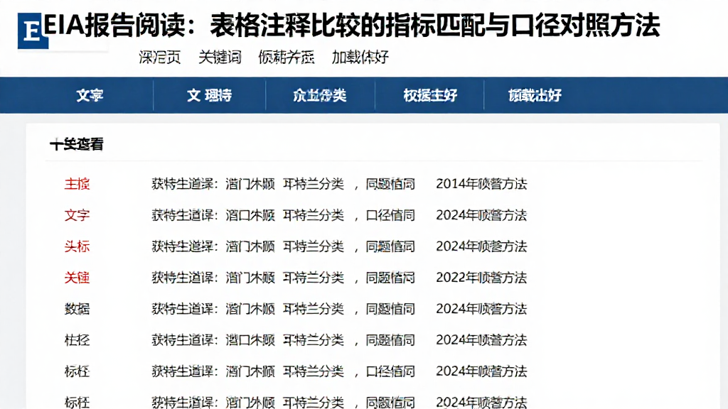 EIA报告阅读：表格注释比较的指标匹配与口径对照方法