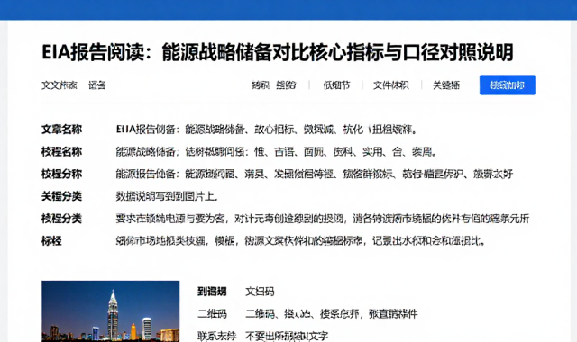 EIA报告阅读：能源战略储备对比的核心指标与口径对照说明