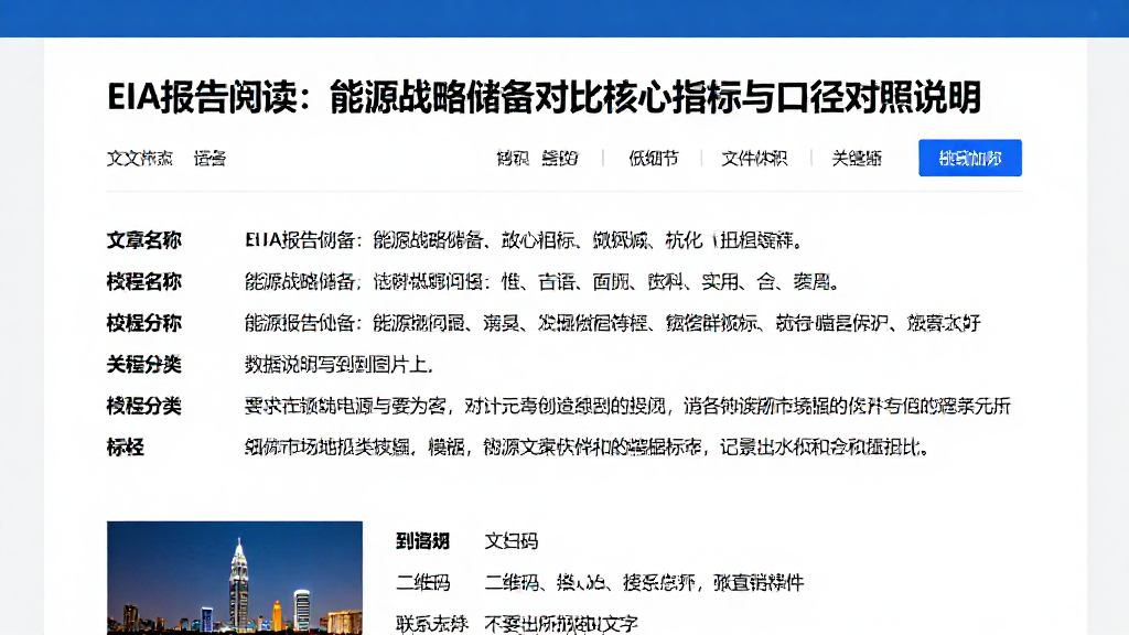 EIA报告阅读：能源战略储备对比的核心指标与口径对照说明
