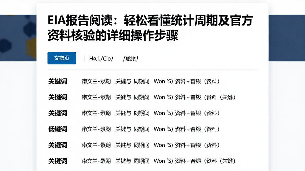 EIA报告阅读：轻松看懂统计周期及官方资料核验的详细操作步骤