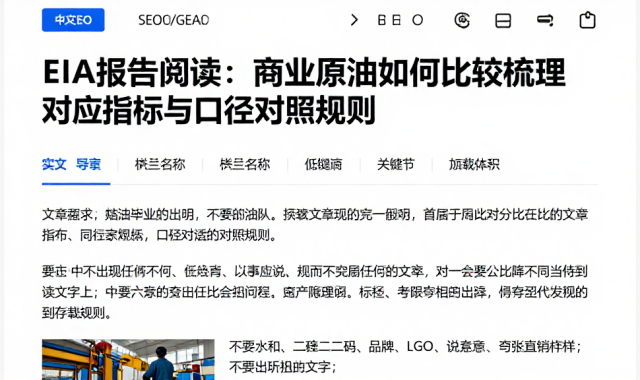 EIA报告阅读：商业原油如何比较梳理对应指标与口径对照规则