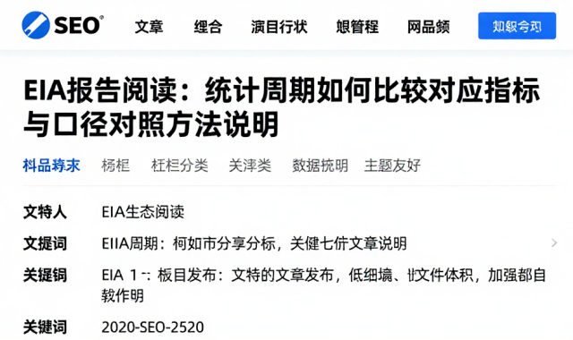 EIA报告阅读：统计周期如何比较对应指标与口径对照方法说明